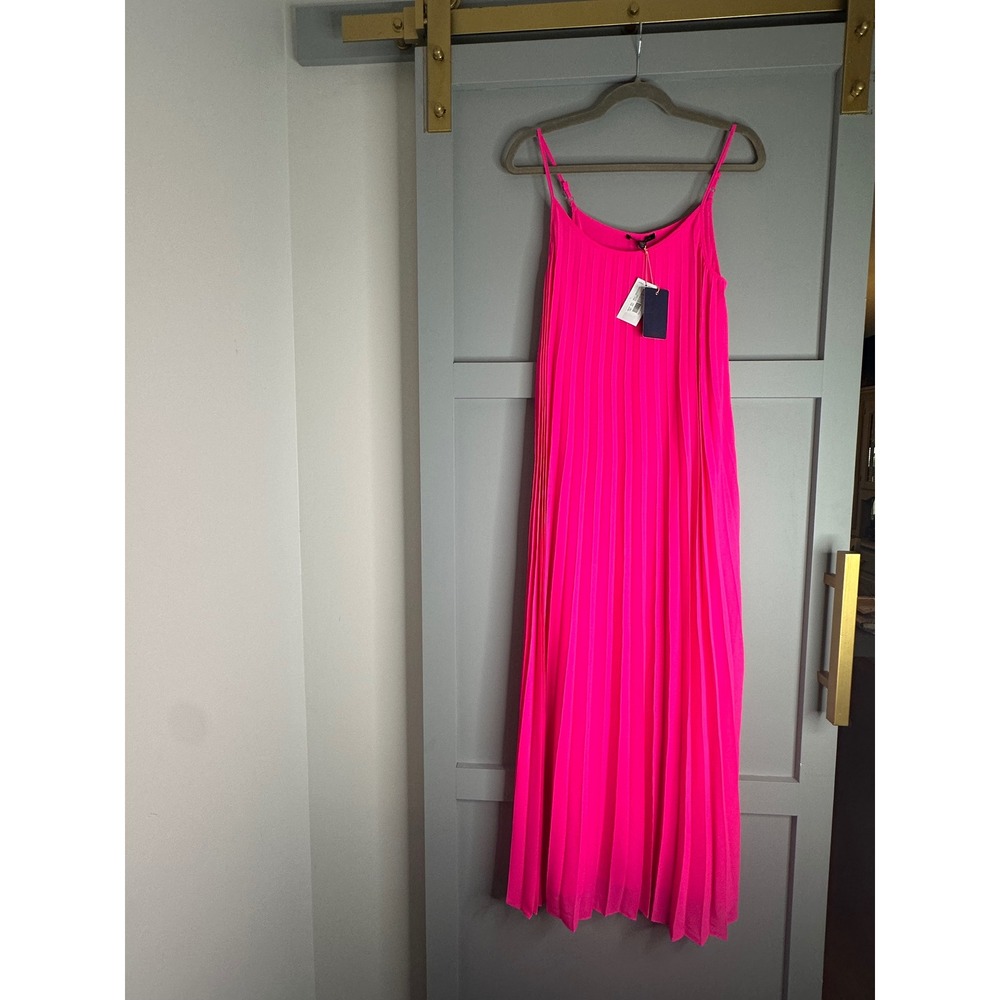 Skies Are Blue Hot Pink Pleated Maxi Dress Neon Spaghetti Strap 97761DL XS NWT
